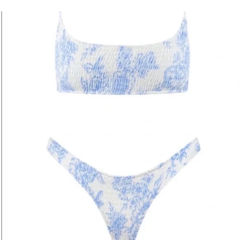 TRIANGL Textured Bikini Bottom in Blue and Cream